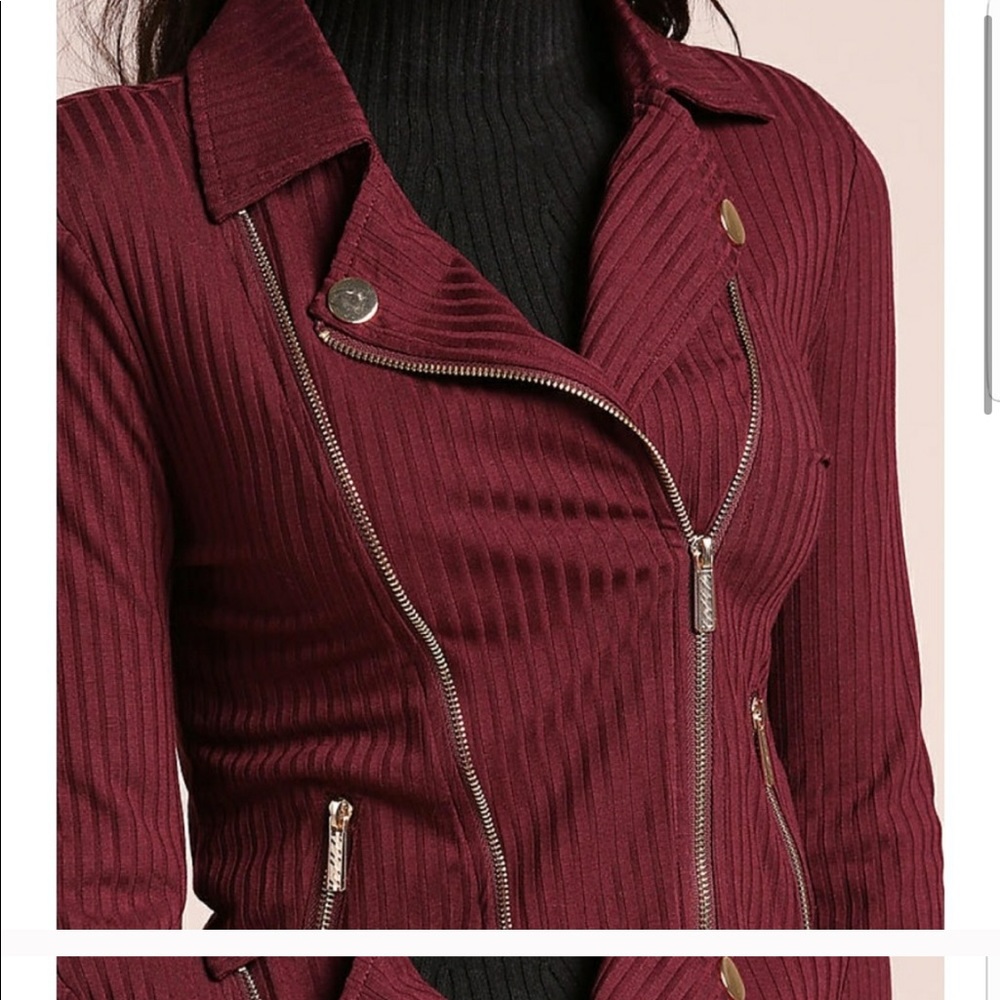 🔴LAST🔴 Ribbed Zip Military Jacket Burgundy - Picture 6 of 8